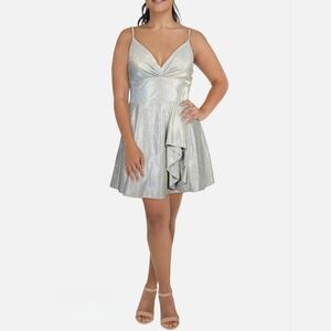 Silver/Blue Metallic Ruffled Fit & Flare Dress Juniors 14 *NWT $169